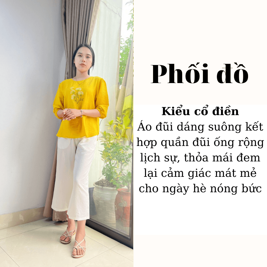 Áo kiểu nữ VARIO họa tiết thêu hoa tay lỡ dành cho chị em u40 vải đũi tơ mềm mịn VT23-09 - Ảnh 6