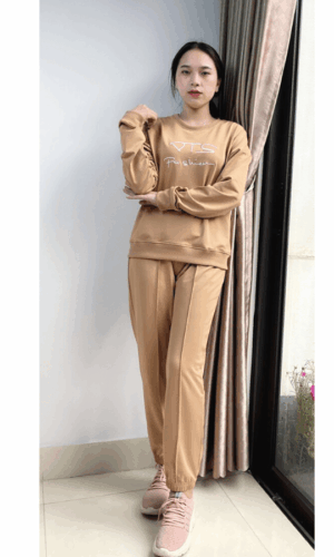 Bộ nỉ nữ cotton vai tràn VARIO, phong cách thể thao, dáng rộng,vải nỉ dày dặn ấm áp, mềm mại VB22-11