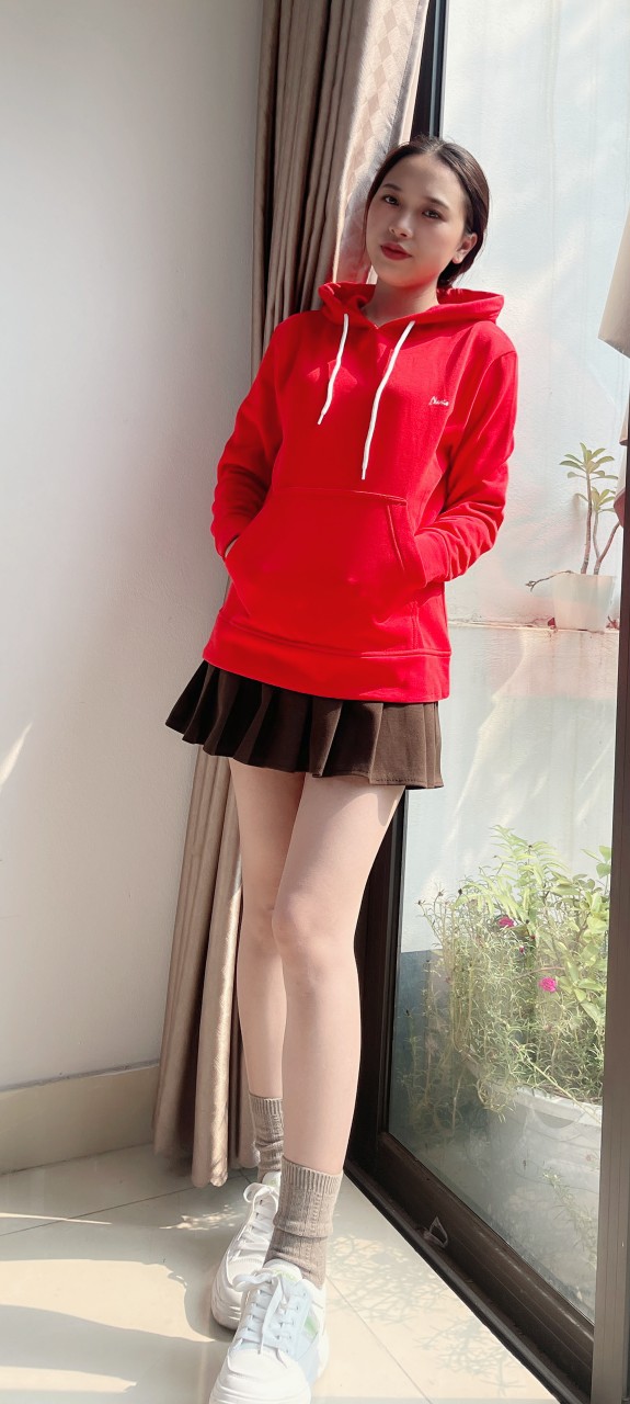 Áo Hoodie nữ VARIO vải nỉ cotton cào lông, trơn có mũ, ấm áp dành cho mùa thu đông trẻ trung VH22-01 - Ảnh 4