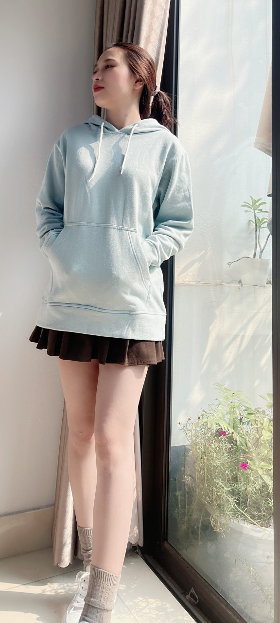 Áo Hoodie nữ VARIO vải nỉ cotton cào lông, trơn có mũ, ấm áp dành cho mùa thu đông trẻ trung VH22-01 - Ảnh 5