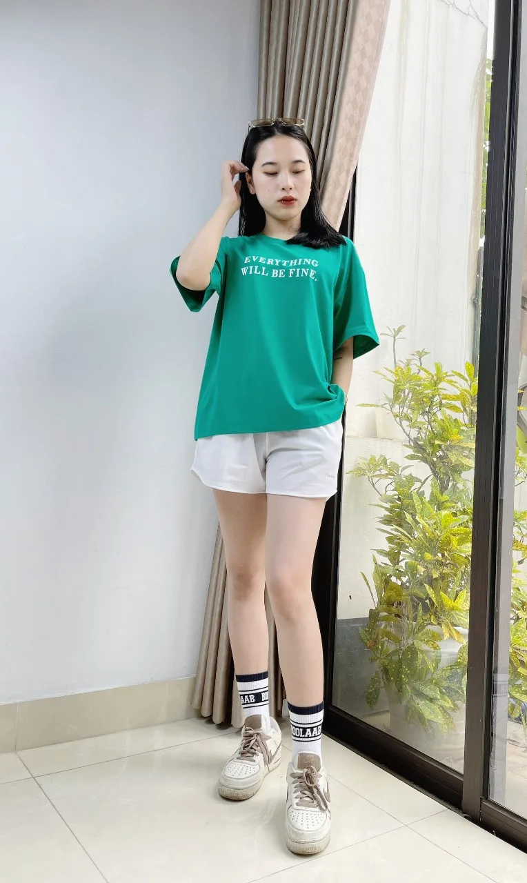 Áo thun nữ  cổ tròn VARIO in chữ phong cách hàn quốc, kiểu dáng freesize vải cotton dày thấm hút mồ hôi VT23-06 - Ảnh 4