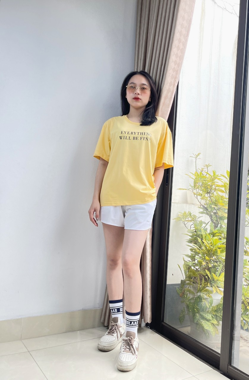 Áo thun nữ cổ tròn VARIO in chữ phong cách hàn quốc, kiểu dáng freesize vải cotton dày thấm hút mồ hôi VT23-06 - Ảnh 6