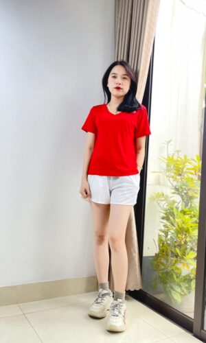 Áo thun nữ cổ tròn VARIO, dáng slimfit vải cotton dày thấm hút mồ hôi VT23-01