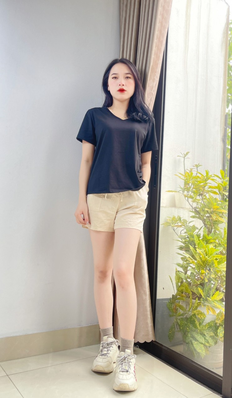 Áo phông nữ cổ tim vải cotton VT23-02 - Ảnh 2