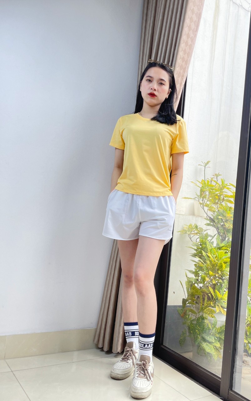 Áo thun nữ cổ tròn VARIO, dáng slimfit vải cotton dày thấm hút mồ hôi VT23-01 - Ảnh 5
