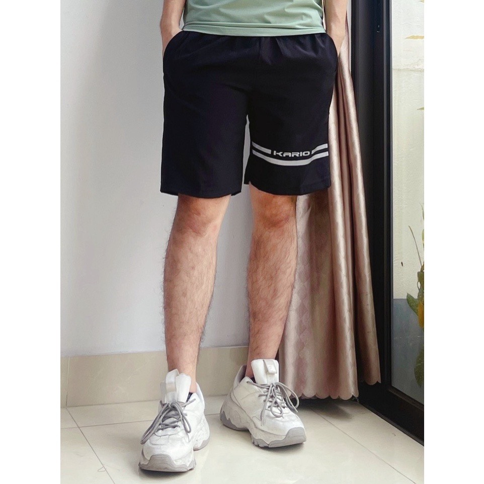 Quần đùi nam thể thao KARIO vải gió co giãn tiện dụng in logo KD30