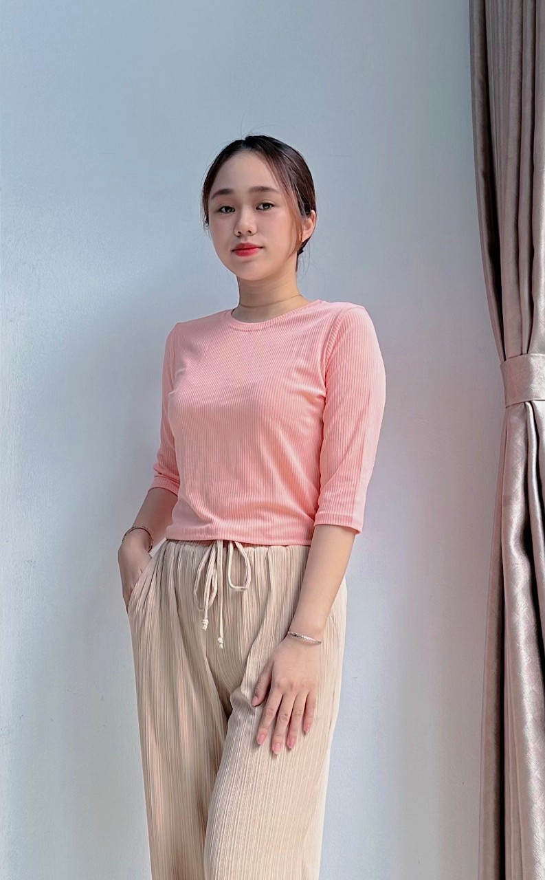 Áo thun tăm croptop nữ VARIO tay lỡ, dáng ôm, phong cách trẻ trung VH101 - Ảnh 7